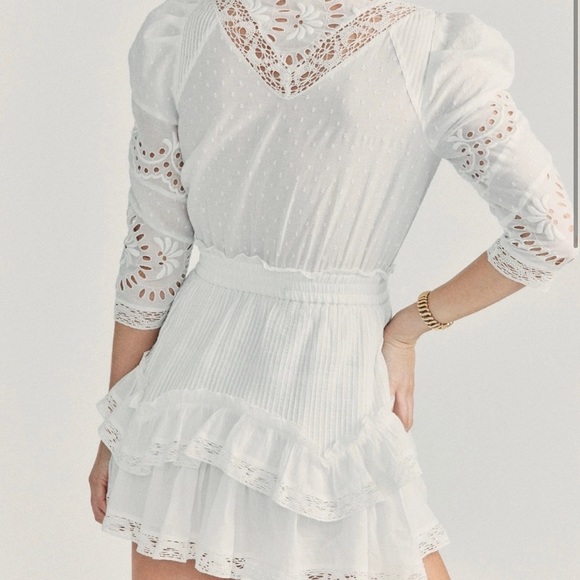NWT LoveShackFancy Isidore White Boho Lace Ruffle Mini Dress Size Small - Picture 13 of 14